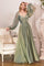 Off Shoulder Long Sleeve Formal Prom Dress Sage