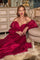 Off Shoulder Long Sleeve Formal Prom Dress Burgundy