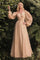 Off Shoulder Long Sleeve Formal Prom Dress Champagne