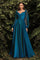 Off Shoulder Long Sleeve Formal Prom Dress Peacock