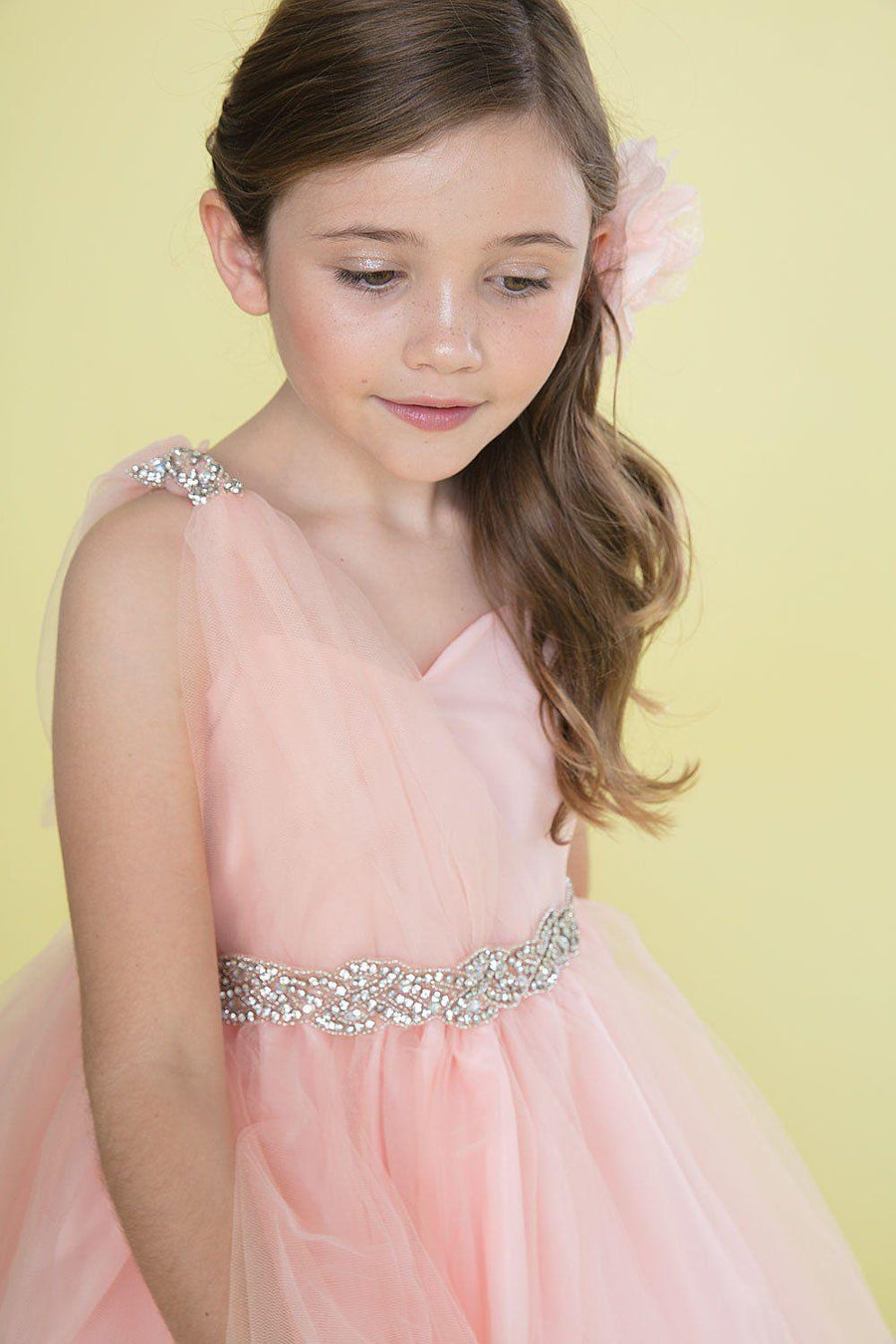 One Shoulder Beaded Flower Girl Dress - The Dress Outlet