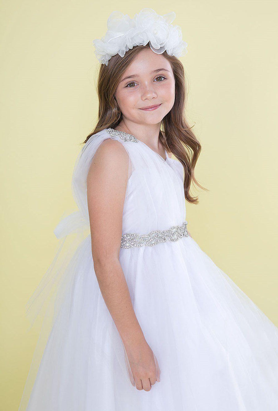 One Shoulder Beaded Flower Girl Dress - The Dress Outlet