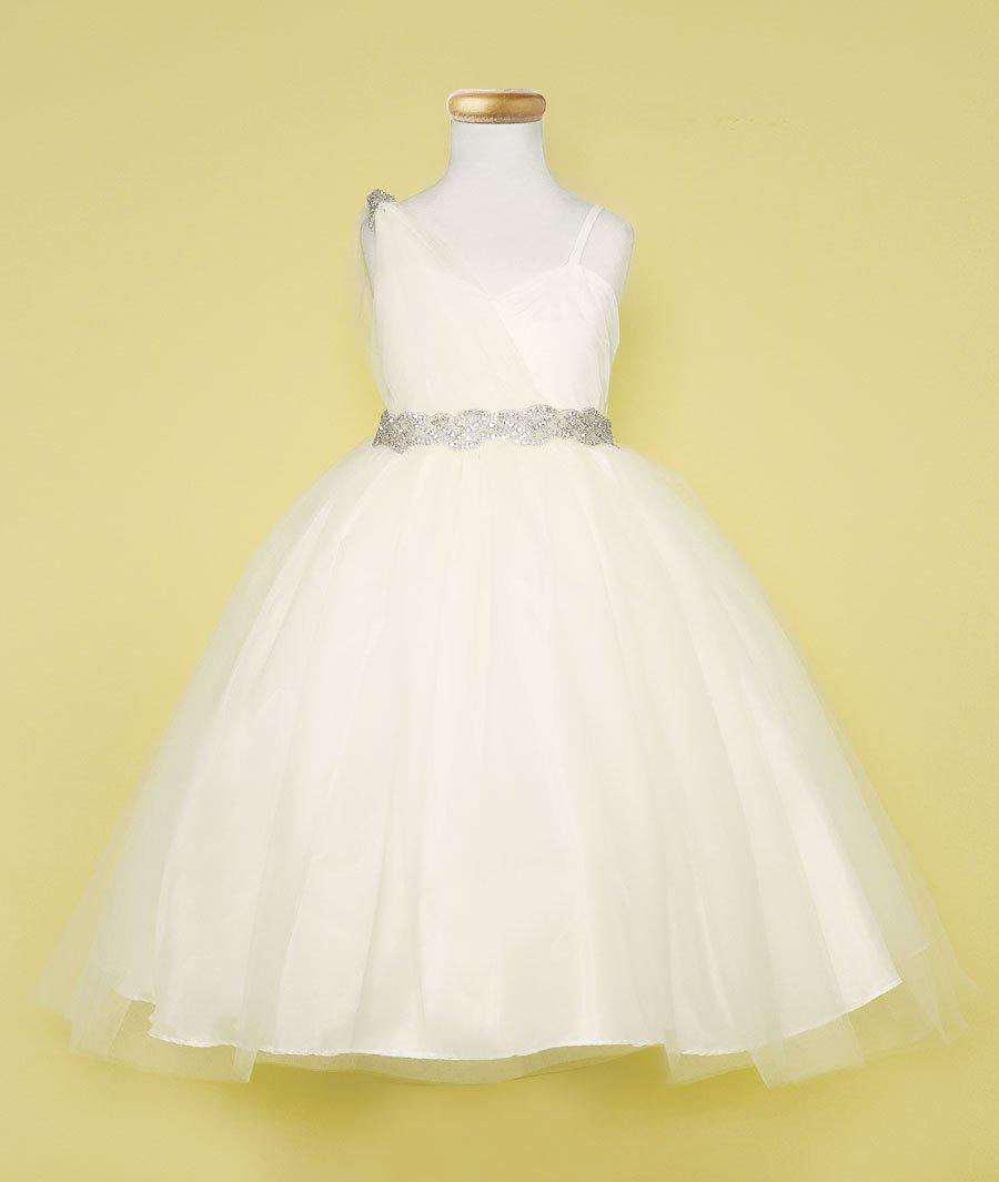 One Shoulder Beaded Flower Girl Dress - The Dress Outlet