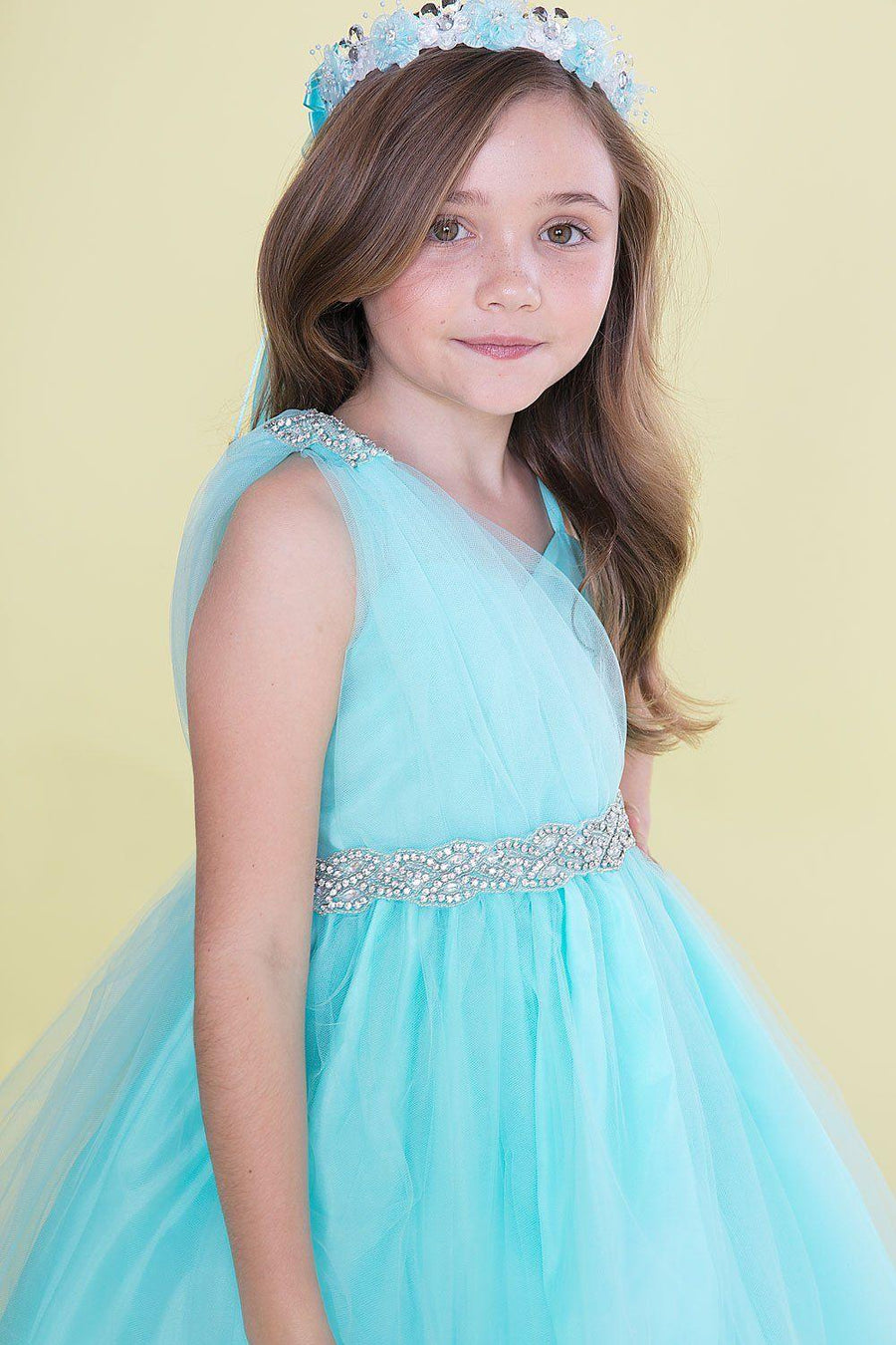 One Shoulder Beaded Flower Girl Dress - The Dress Outlet