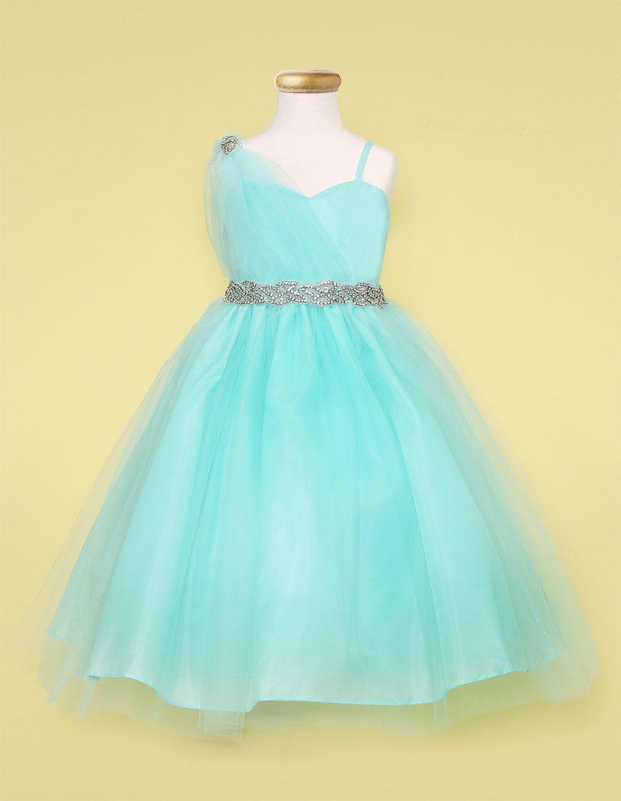 One Shoulder Beaded Flower Girl Dress - The Dress Outlet