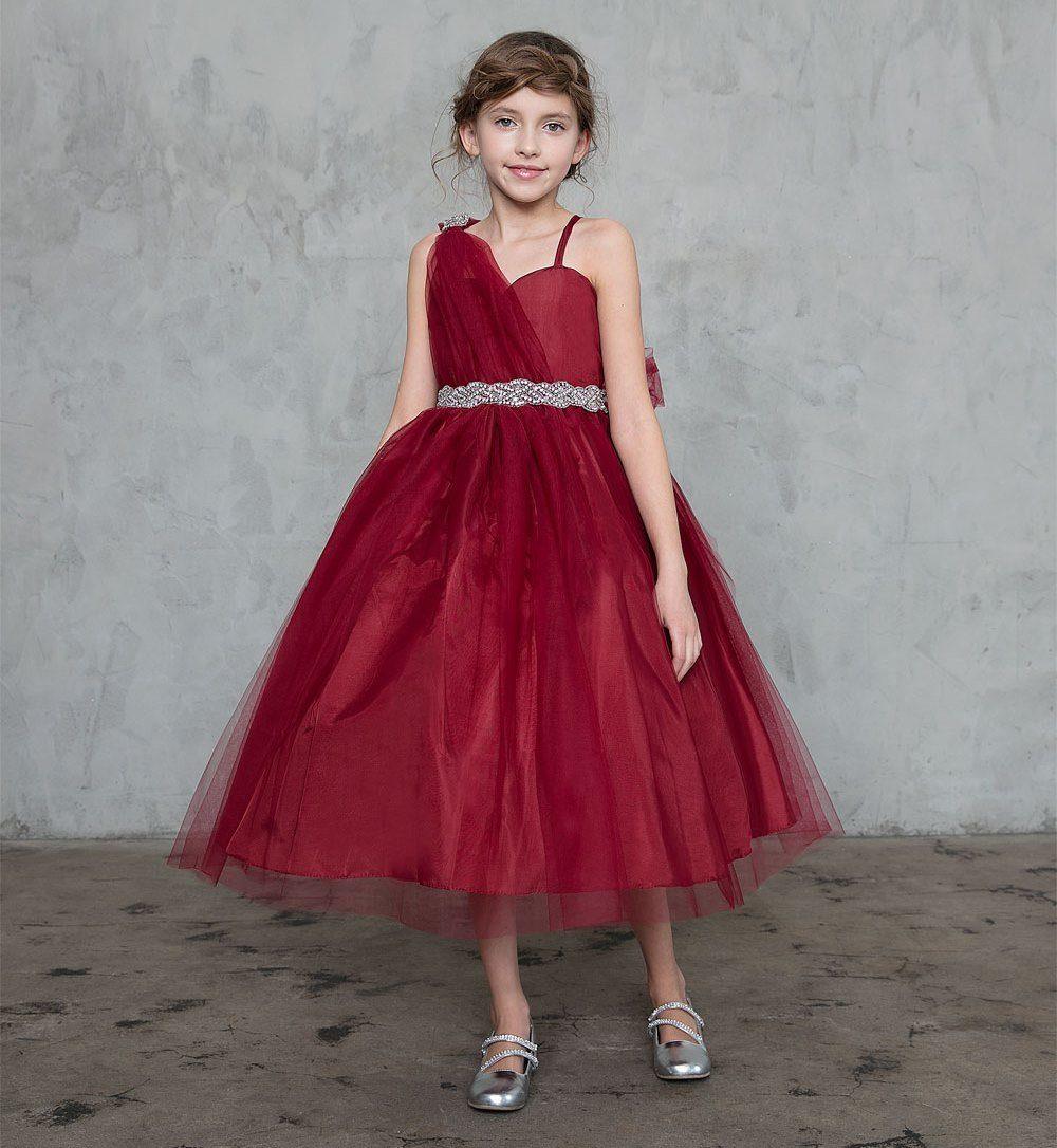 One Shoulder Beaded Flower Girl Dress - The Dress Outlet