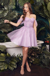 Short Off Shoulder Homecoming Dress Lavender