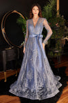 Long Sleeve Plus Size Evening Dress Smoky Blue