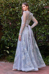 Long Sleeve Formal Dress Evening Gown Silver