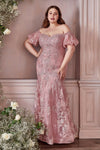 Plus Size Off Shoulder Long Prom Dress Dusty Rose