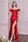 Plus Size Off Shoulder Long Slit Prom Dress Red