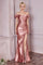 Plus Size Off Shoulder Long Slit Prom Dress Rose Gold