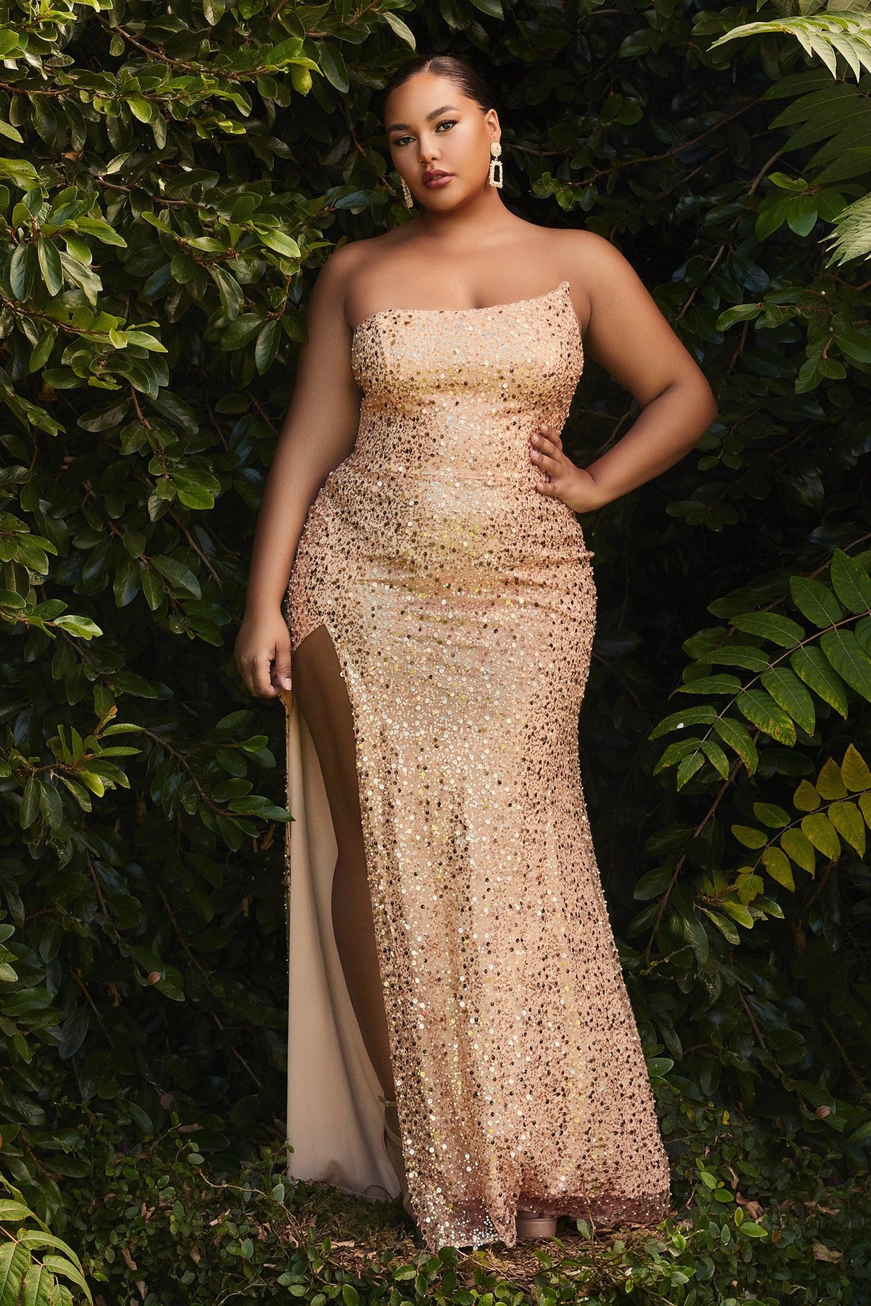 Rose Gold Cinderella Divine CH165C Plus Size Strapless Sexy Long