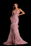 Portia and Scarlett Feathered Long Evening Dress 21128 - The Dress Outlet