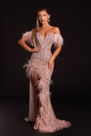 Portia And Scarlett Long Feathered Prom Dress PS21127 - The Dress Outlet