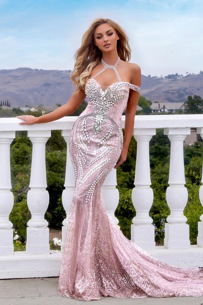 Portia and Scarlett Long Halter Prom Dress 22956 - The Dress Outlet