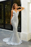 Portia And Scarlett Sexy Long Fitted Prom Dress Silver