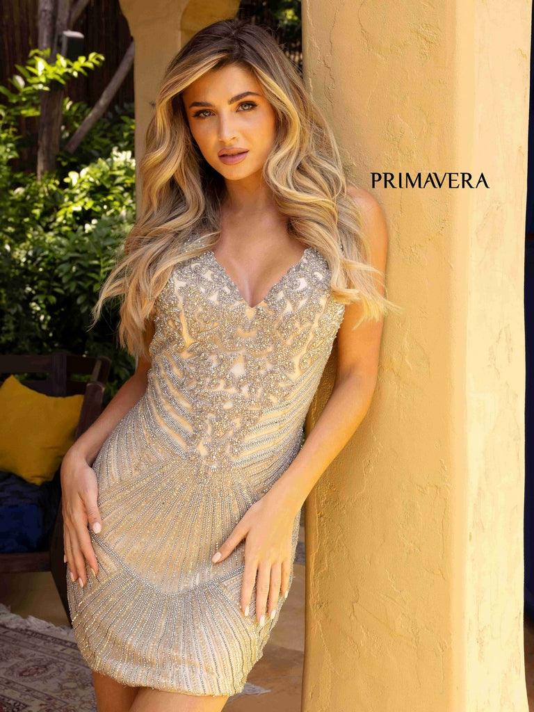 Primavera Couture Short Beaded Prom Dress 3829 - The Dress Outlet