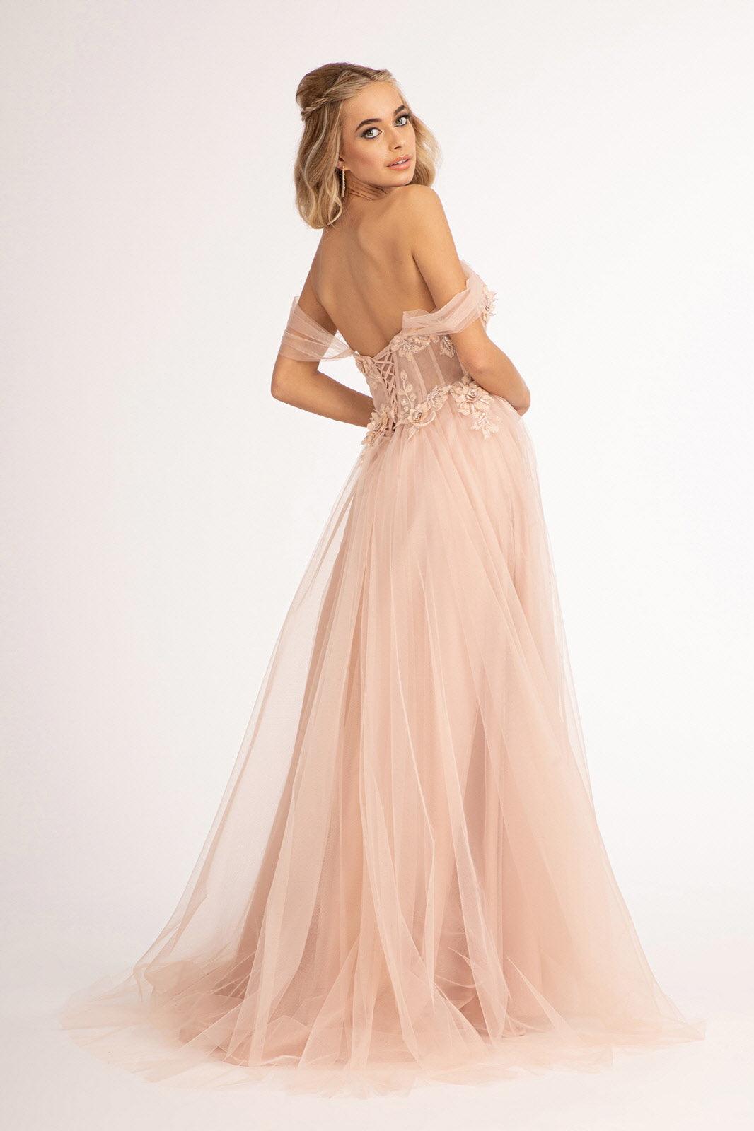 Prom Long Formal Mesh Evening Dress - The Dress Outlet