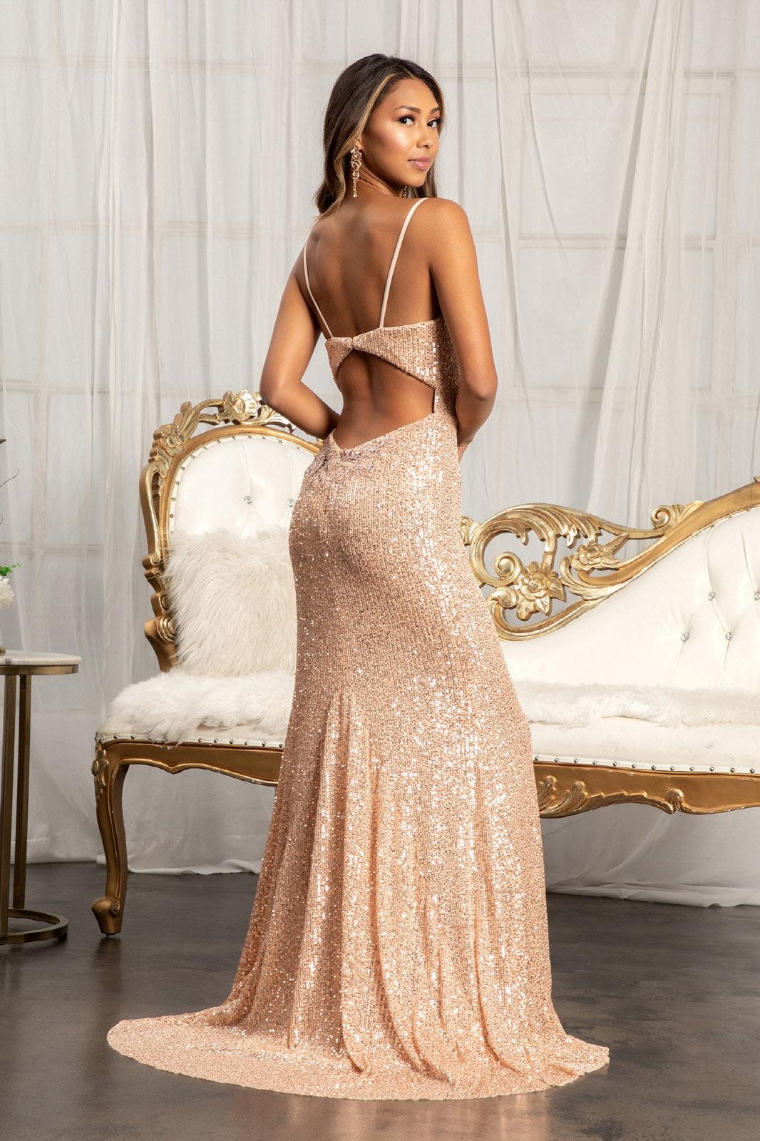 Prom Long Spaghetti Strap Sequins Formal Dress - The Dress Outlet