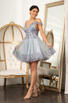 Prom Short Off Shoulder Glitter Mesh Cocktail Dress - The Dress Outlet