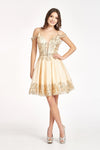 Prom Short Off Shoulder Glitter Mesh Cocktail Dress - The Dress Outlet