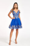 Prom Short Off Shoulder Glitter Mesh Cocktail Dress - The Dress Outlet