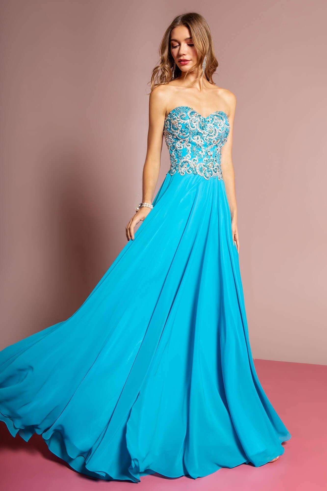 Prom Strapless Sweetheart Chiffon Evening Long Gown - The Dress Outlet Elizabeth K