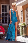 Prom Dresses Long One Shoulder Feather Skirt Prom Dress Ocean