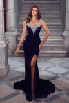 Prom Dresses Long Sleeveless Fitted Velvet Prom Gown Navy