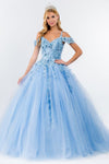 Quinceanera Cold Shoulder Long Sequin Dress - The Dress Outlet