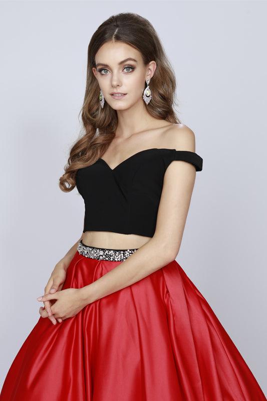 Quinceanera Long Off Shoulder Two Piece Ball Gown - The Dress Outlet