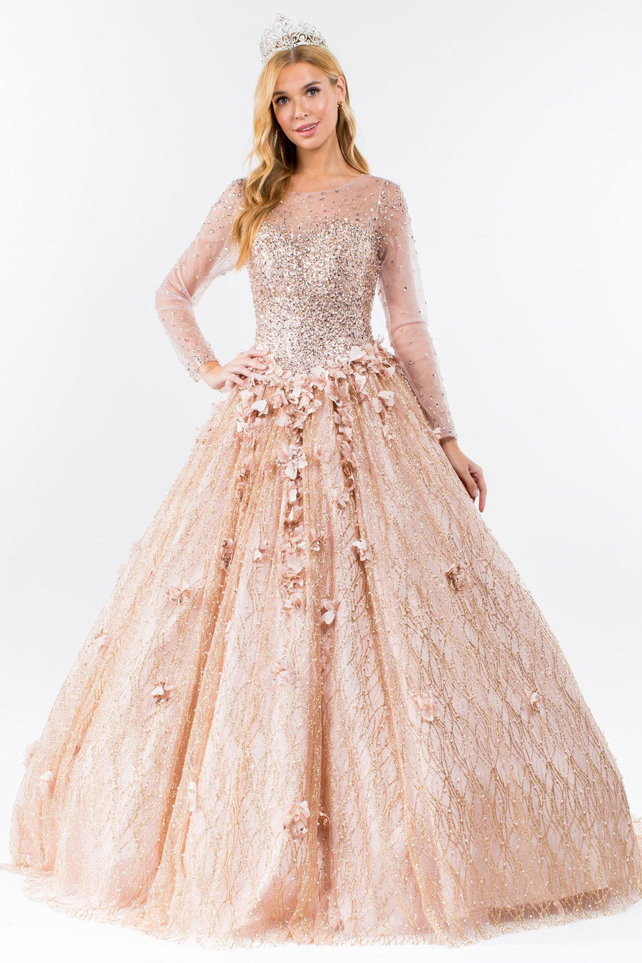 Quinceanera Long Sleeve Prom Gown - The Dress Outlet