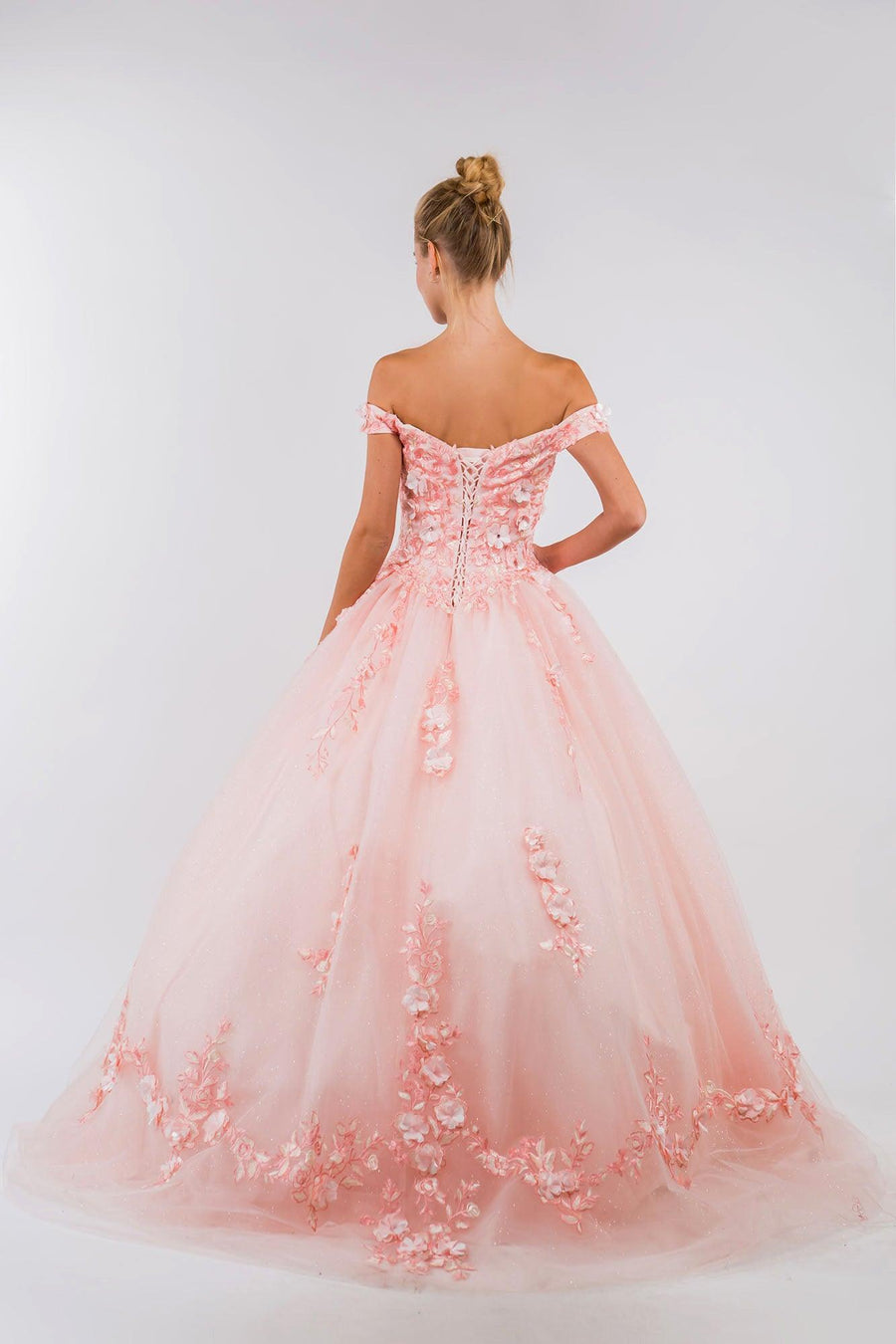 Quinceanera Off Shoulder Long Mesh Dress - The Dress Outlet