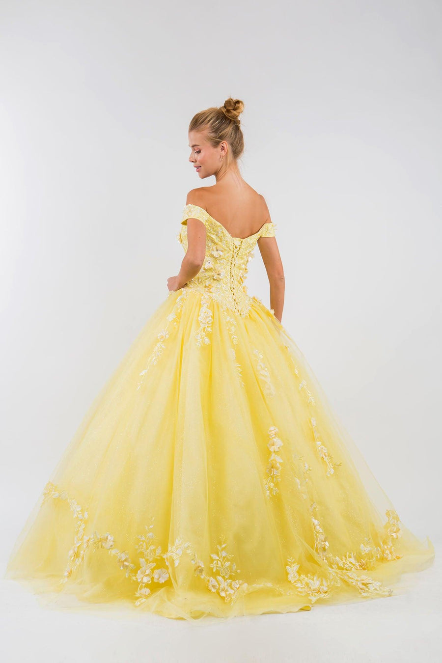 Quinceanera Off Shoulder Long Mesh Dress - The Dress Outlet