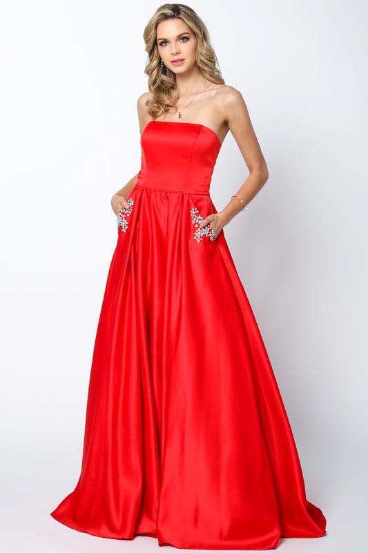 Quinceanera Prom Long Strapless Beaded Ball Gown - The Dress Outlet