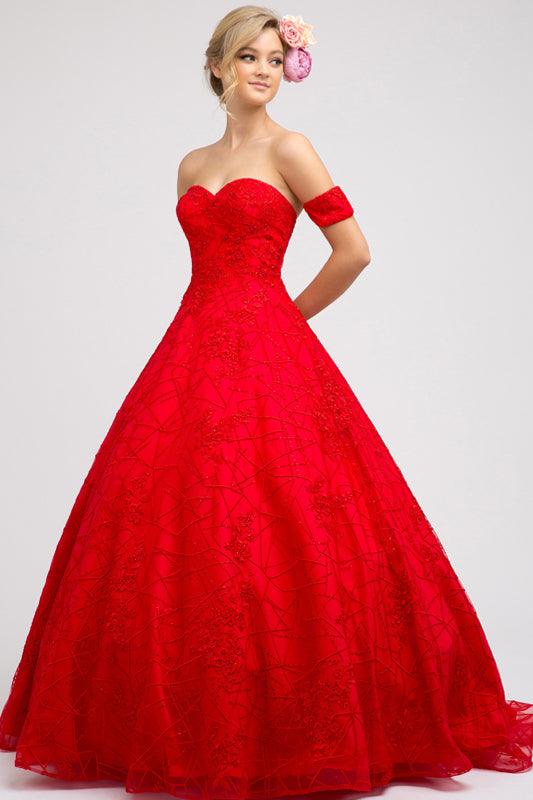 Quinceanera Prom Long Strapless Lace Ball Gown - The Dress Outlet