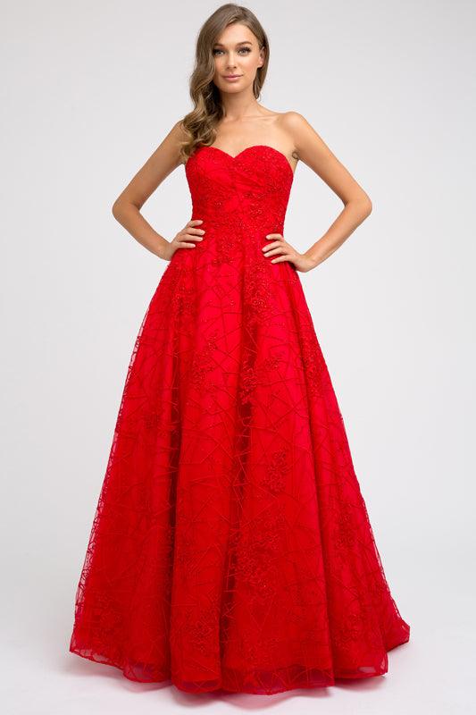 Quinceanera Prom Long Strapless Lace Ball Gown - The Dress Outlet