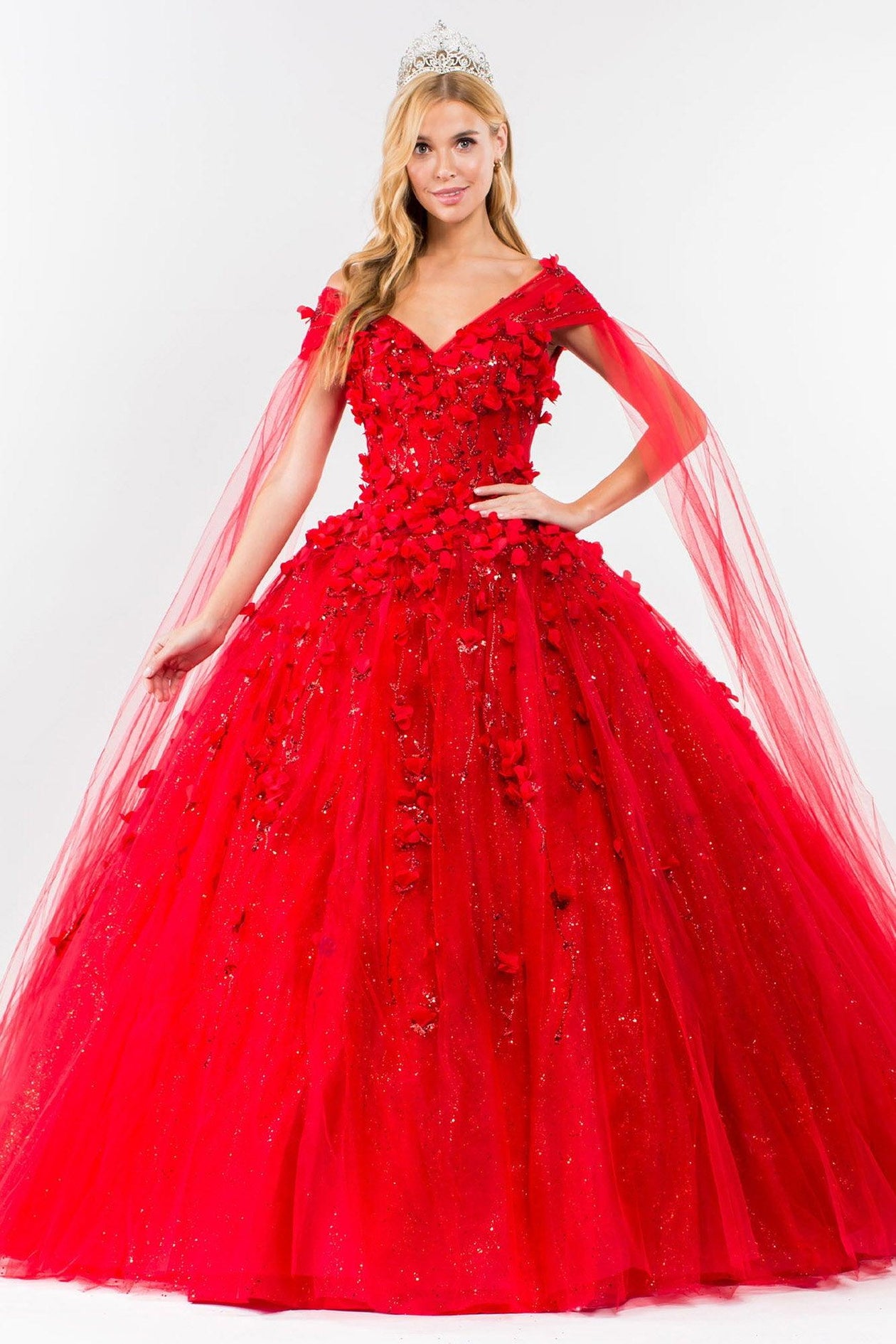 Red Quinceanera Sweet 16 Long Mesh Gown for $536.99 – The Dress Outlet