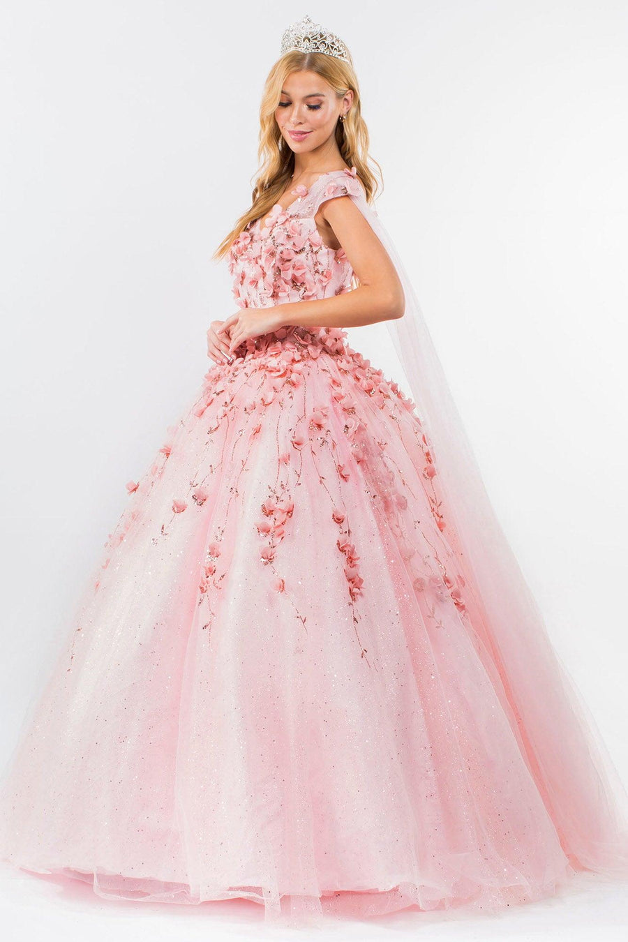 Quinceanera Sweet 16 Long Mesh Gown - The Dress Outlet