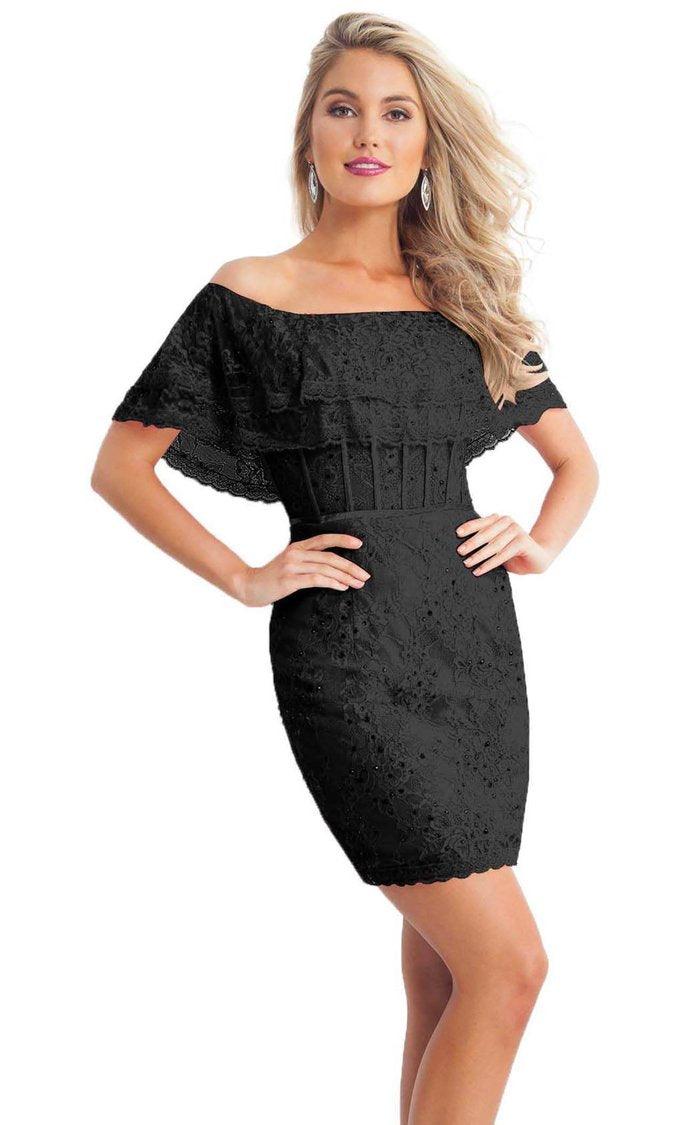 Rachel Allan Off Shoulder Short Lace Dress L1191 - The Dress Outlet