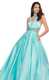 Rachel Allan Prom Long Halter Beaded Dress 6528 - The Dress Outlet