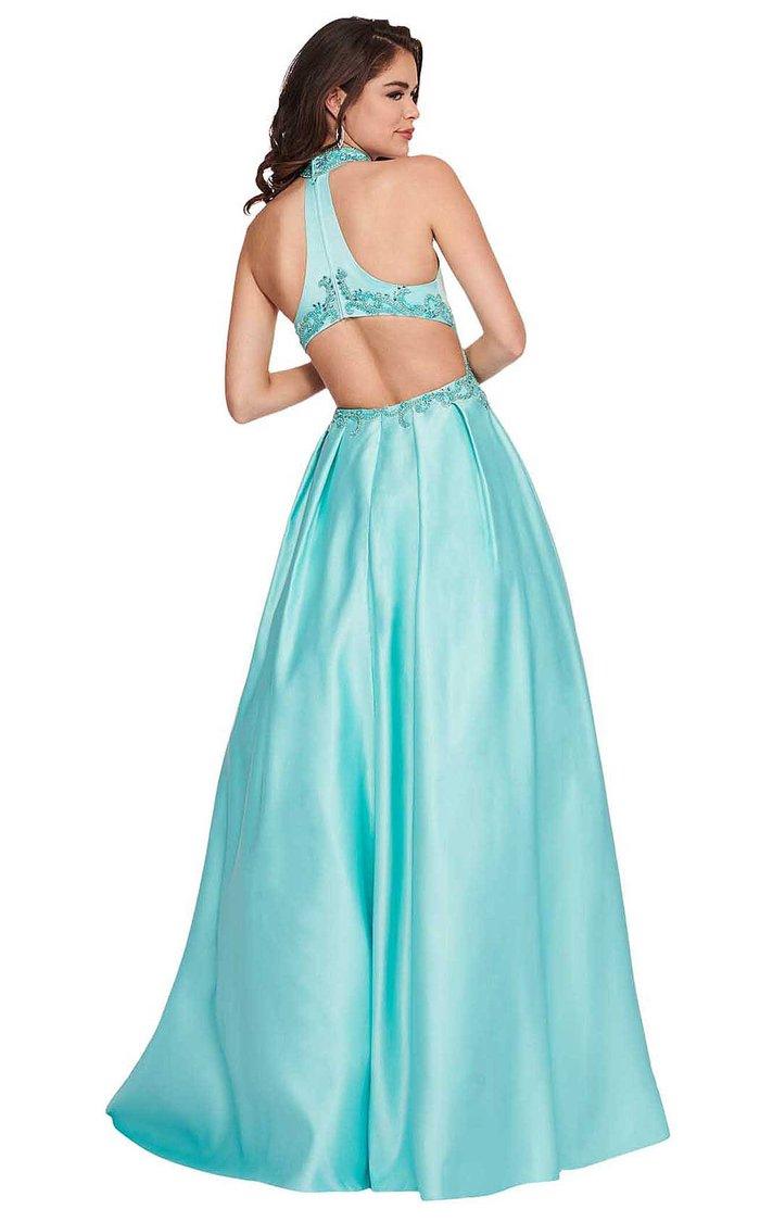 Rachel Allan Prom Long Halter Beaded Dress 6528 - The Dress Outlet