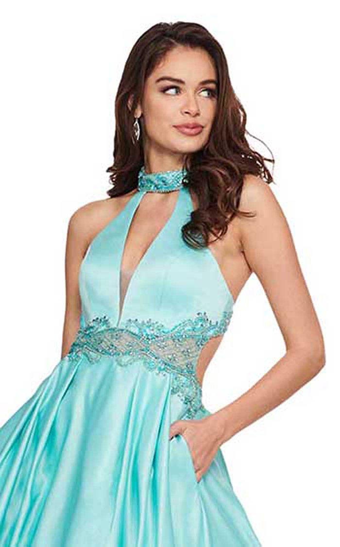 Rachel Allan Prom Long Halter Beaded Dress 6528 - The Dress Outlet