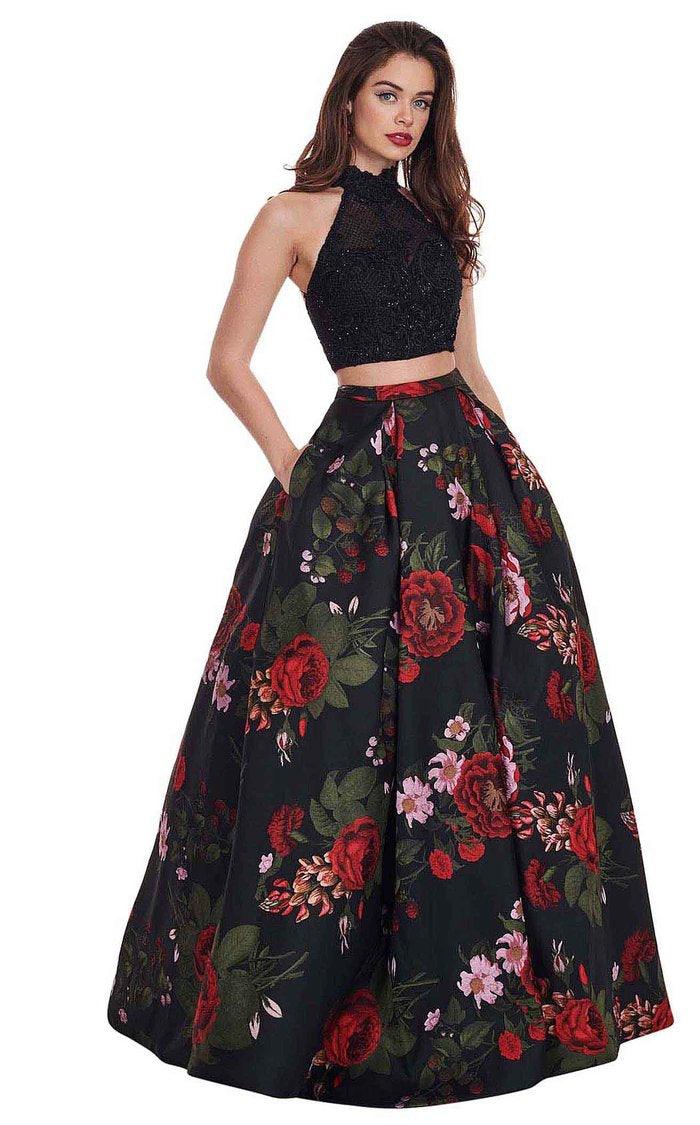 Rachel Allan Prom Long Halter Floral Ball Gown 6504 - The Dress Outlet