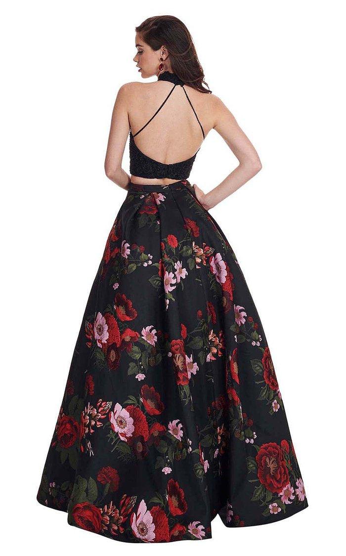 Rachel Allan Prom Long Halter Floral Ball Gown 6504 - The Dress Outlet