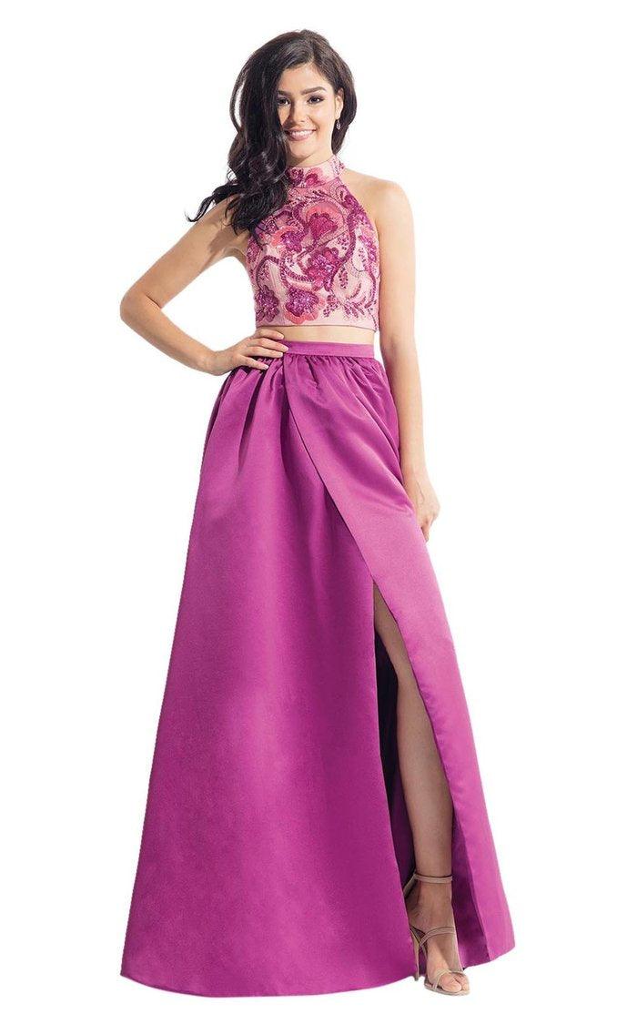 Rachel Allan Prom Long Two Piece Halter Dress 6014 - The Dress Outlet