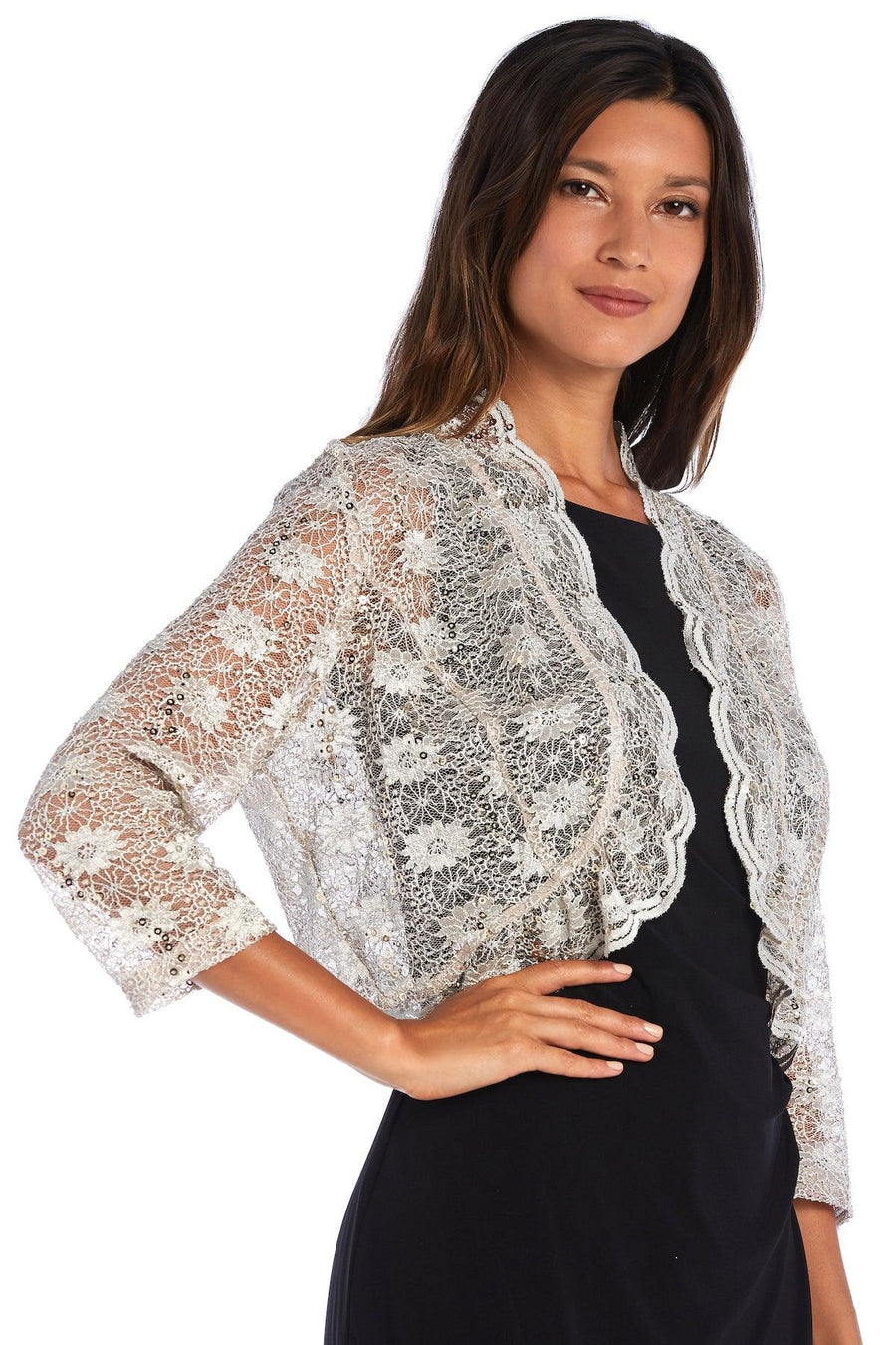 R&M Richards 3/4 Sleeve Lace Bolero Jacket 3158M - The Dress Outlet