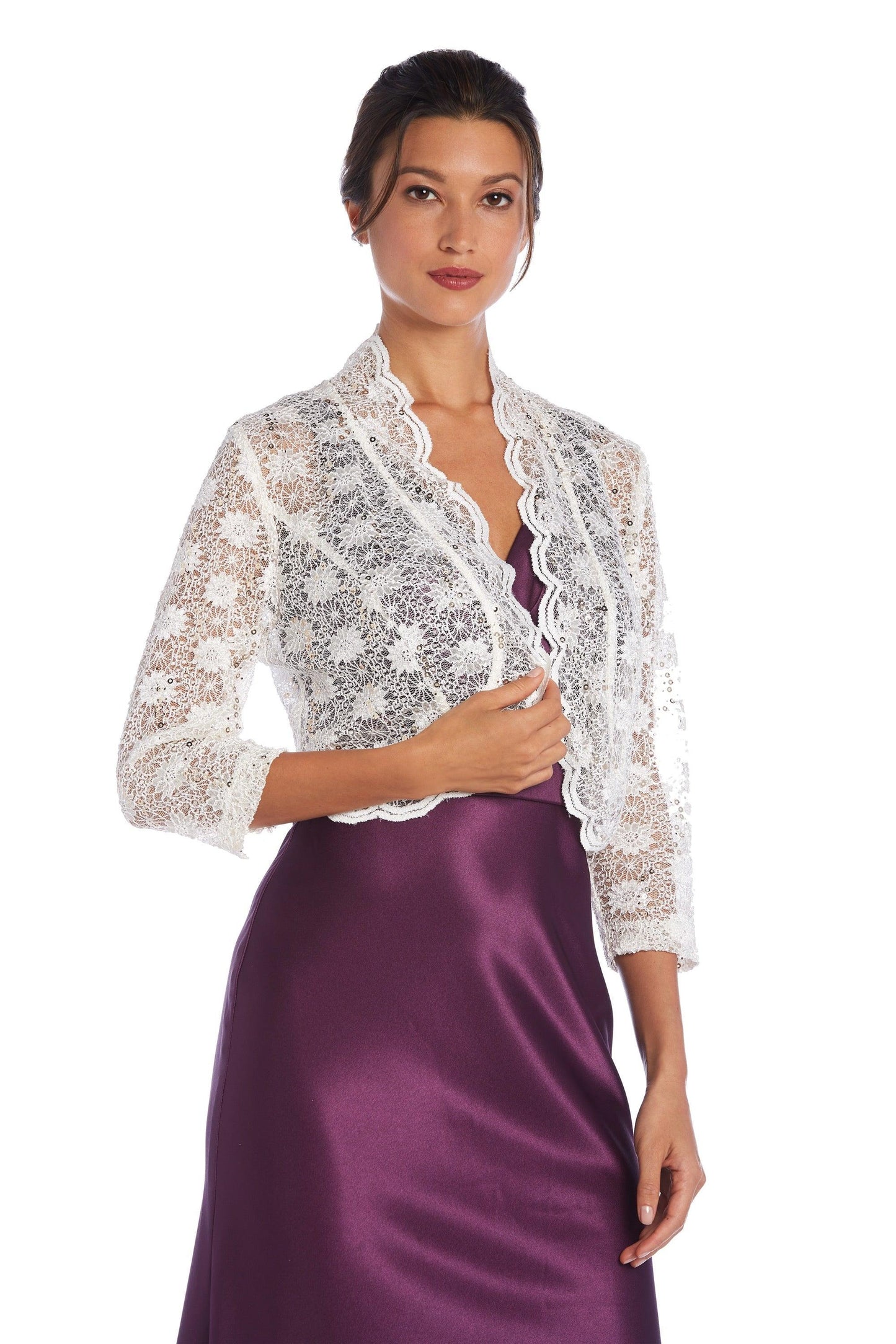 R&M Richards 3/4 Sleeve Lace Bolero Jacket 3158M - The Dress Outlet