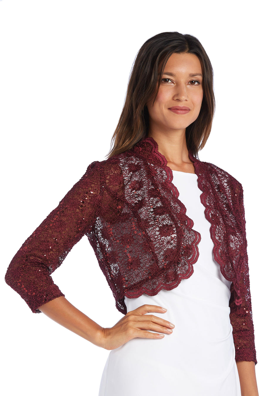 R&M Richards 3/4 Sleeve Lace Bolero Jacket 3158M - The Dress Outlet